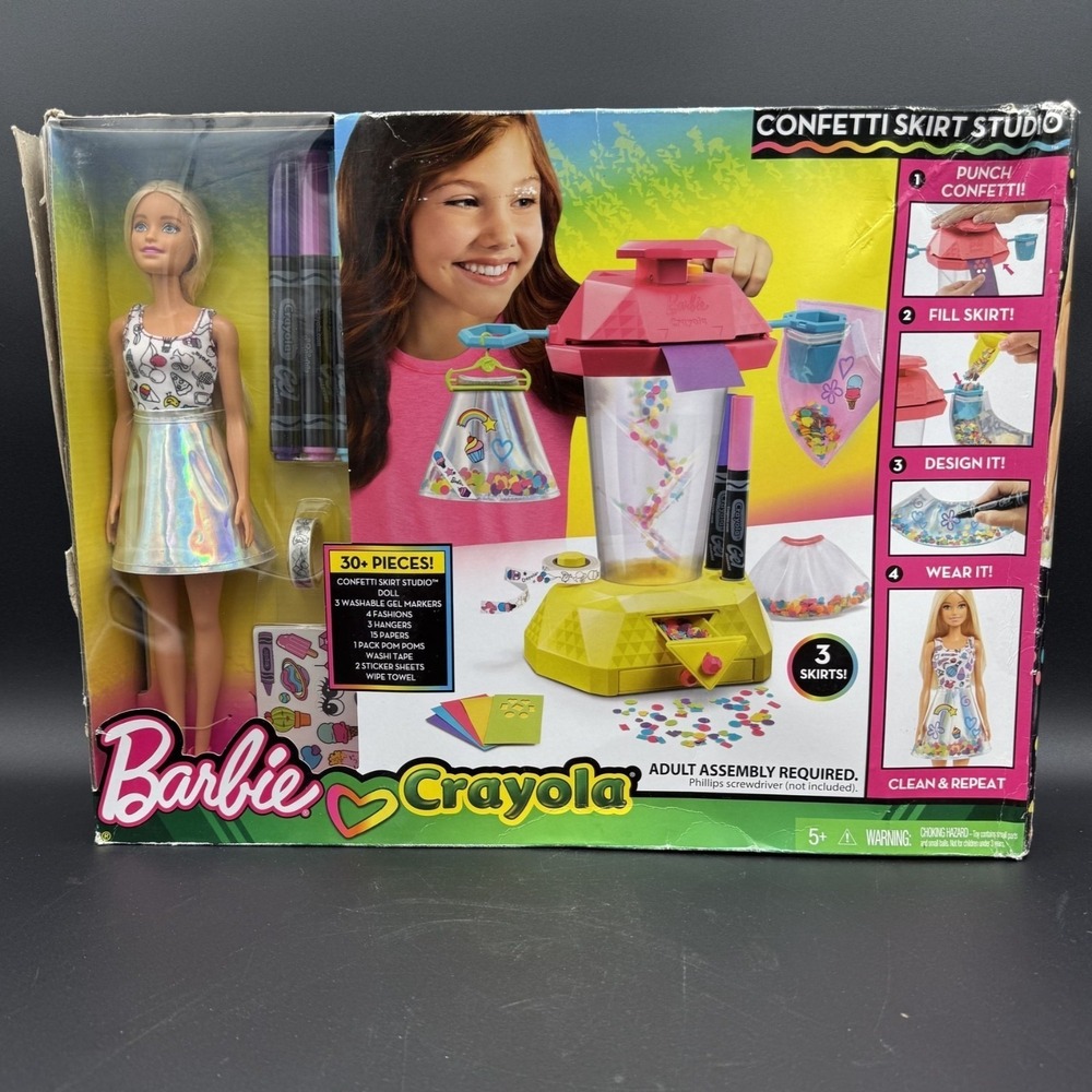 Barbie Crayola Confetti Skirt Studio Set Includes Doll and Design Material FRP02